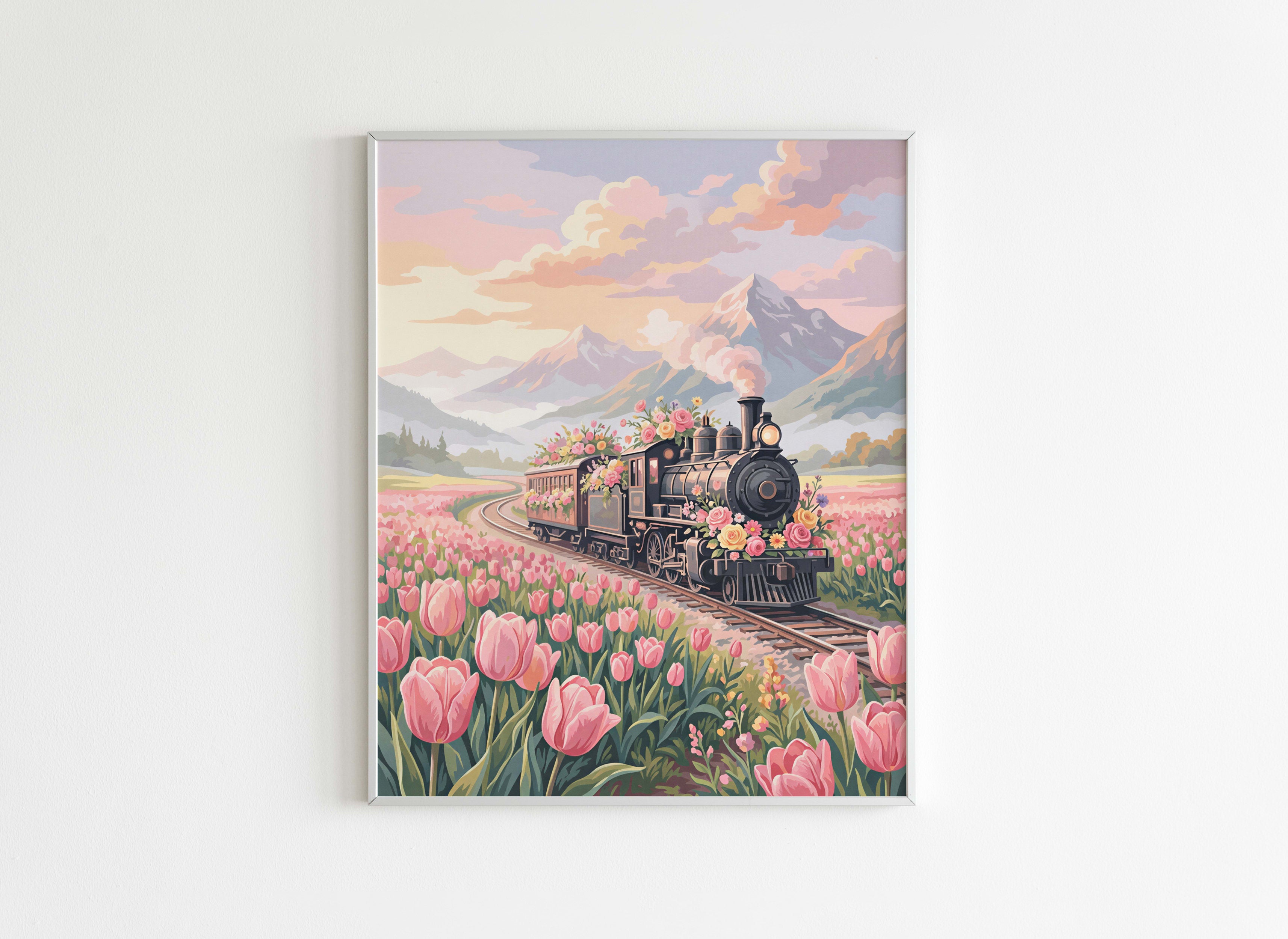 Peinture par Numéros Nature - Train fleuri pastel - Après