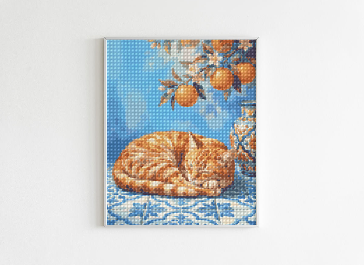 Diamond Painting Animaux - Chat Roux aux Oranges - Après