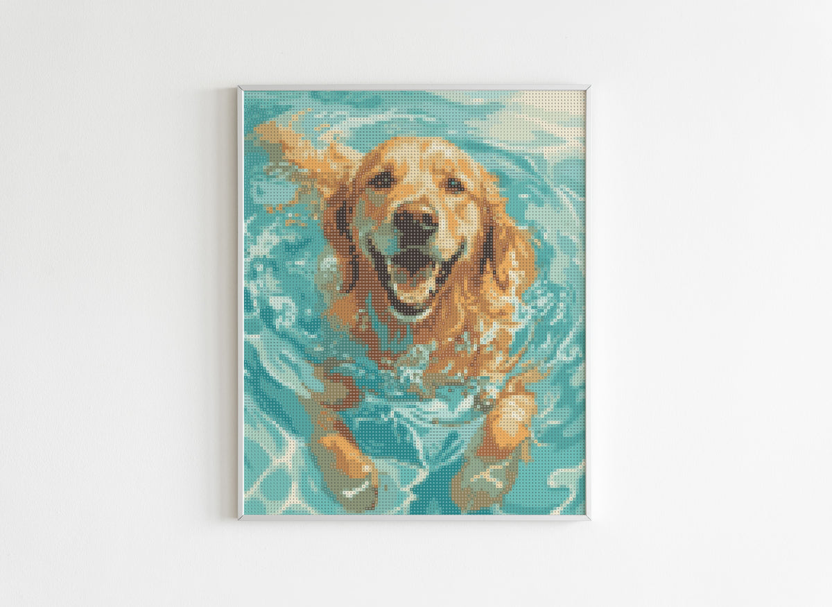 Diamond Painting Animaux - Golden Retriever Nageur - Avant
