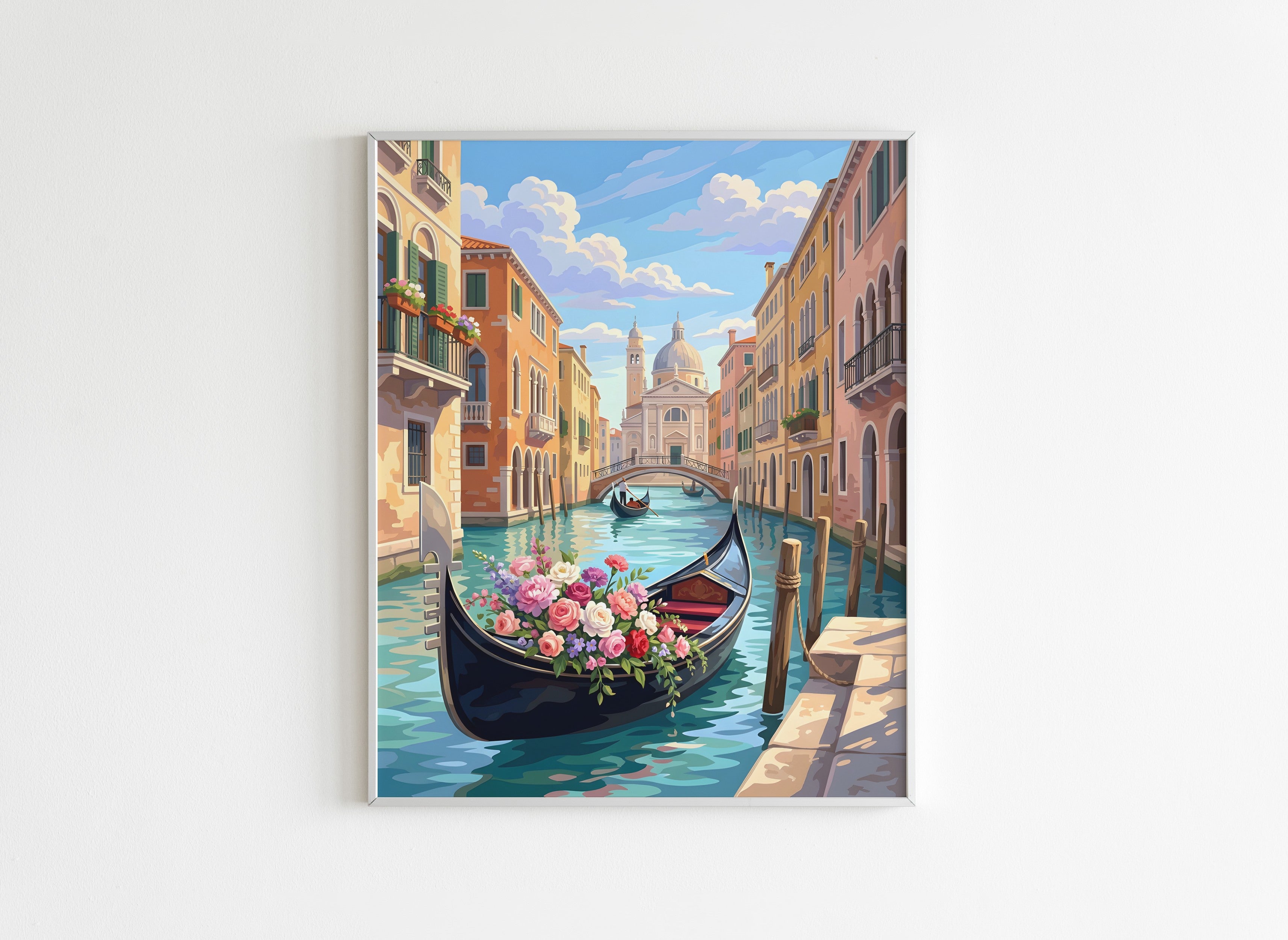 Peinture par Numéros Villes - Gondole fleurie à Venise - Après