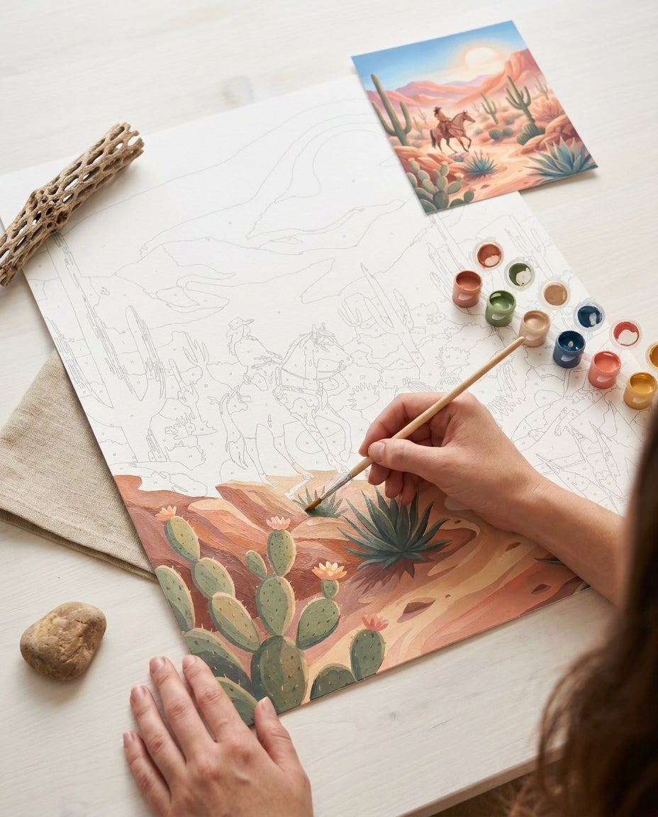 Personne qui peint une Peinture Numeros Aventure Désertique Ouest