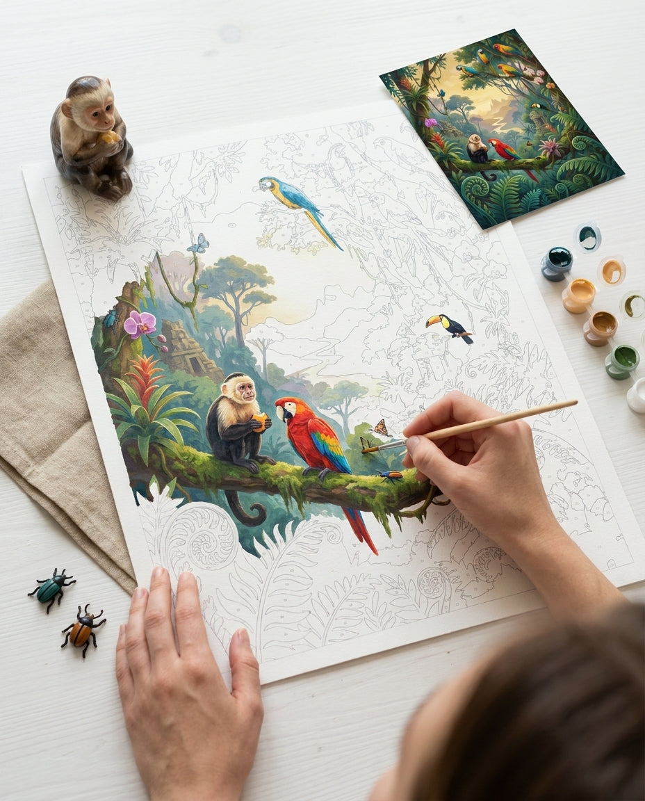 Personne qui peint une Peinture Numeros Jungle Animaux Exotiques