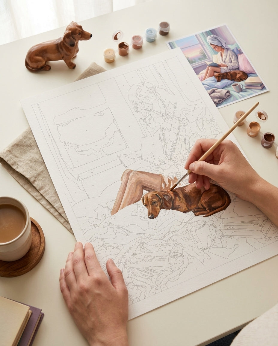 Personne qui peint une Peinture Numeros Lecture Détente Matinale