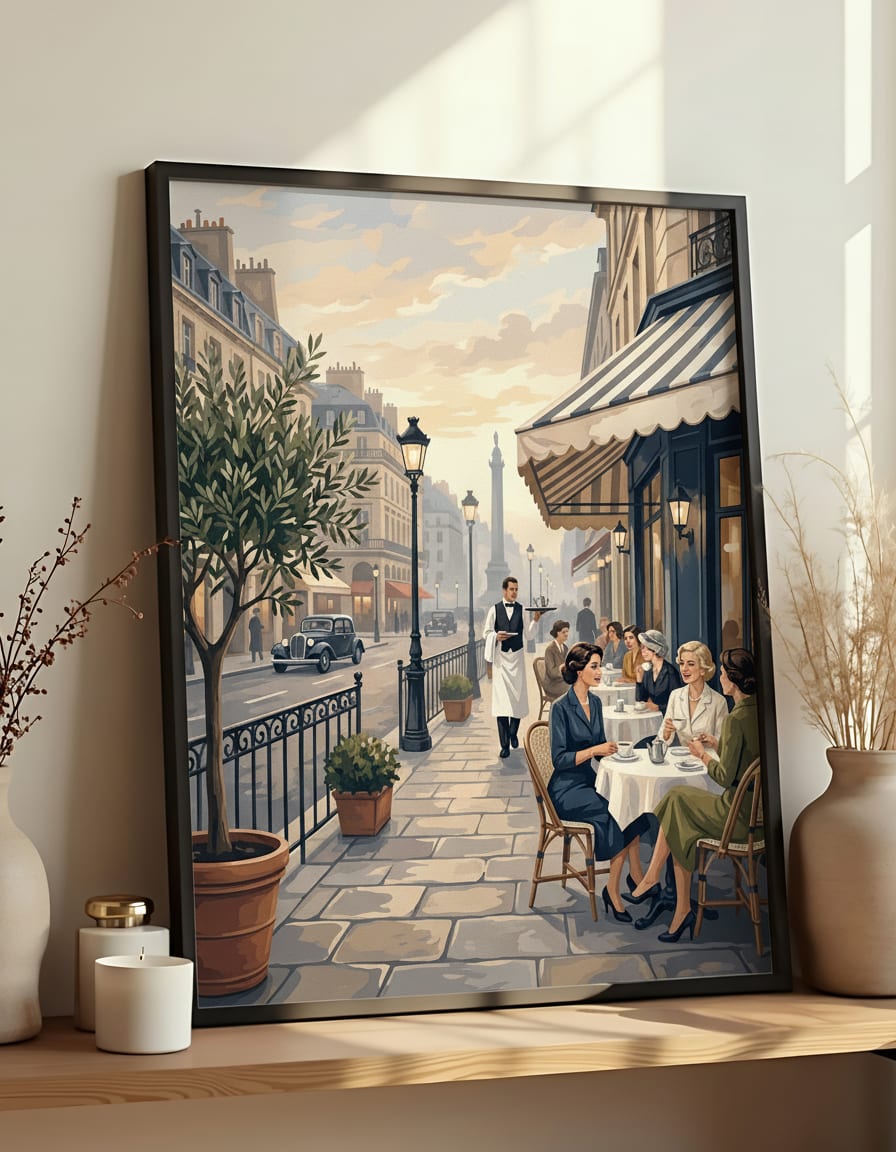 Résultat encadré - Kit peinture par numéros Terrasse Parisienne Vintage