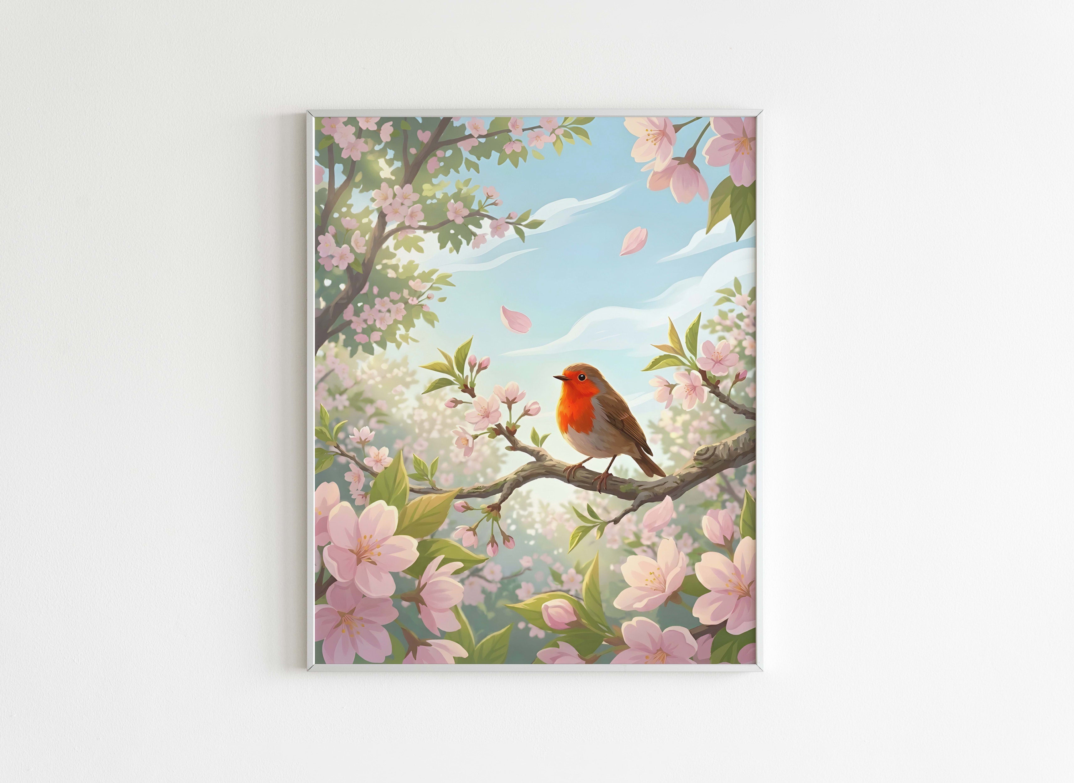 Peinture par Numéros Animaux - Rouge Gorge Fleurs de Cerisier - Après