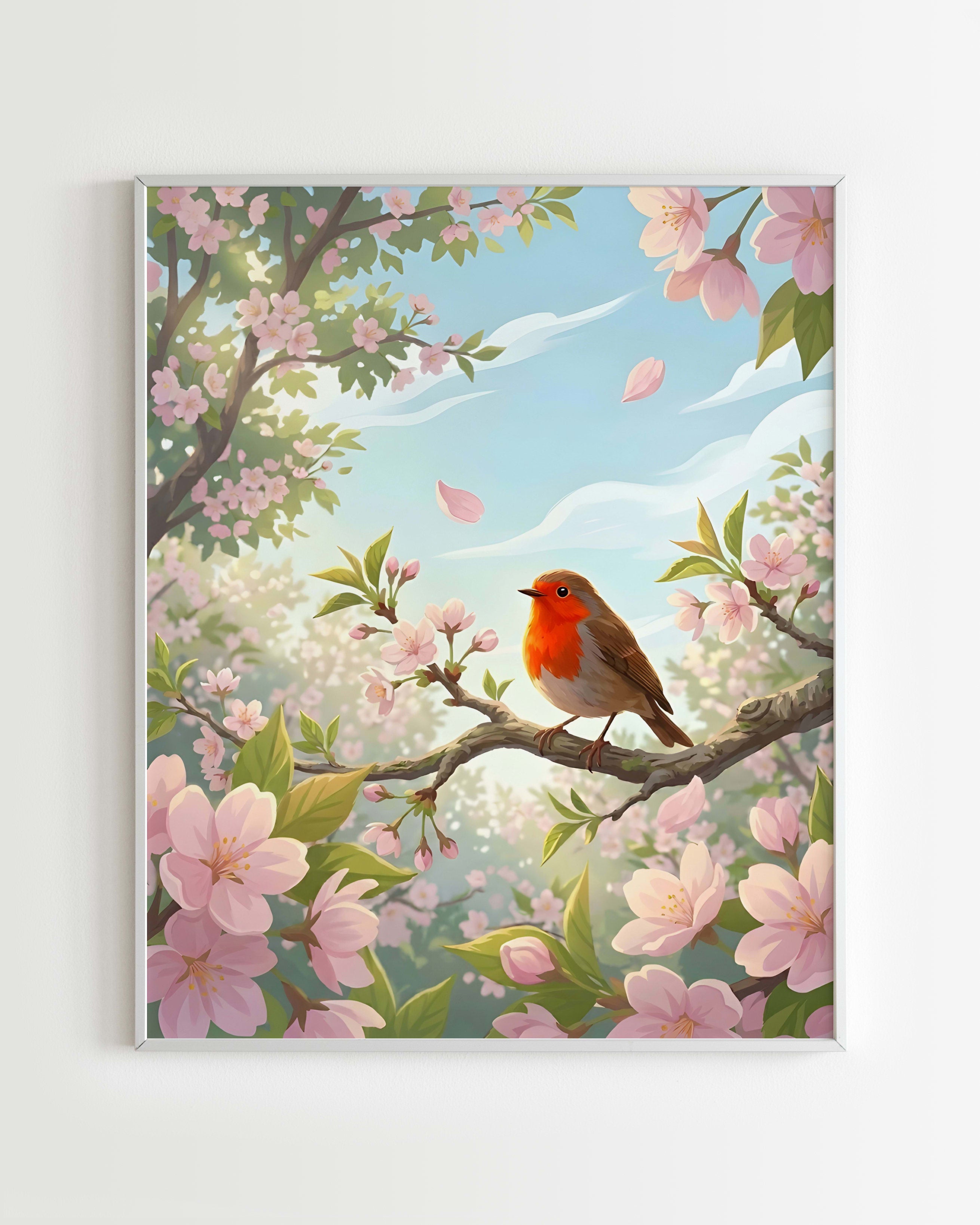 Kit Peinture par Numéros Animaux - Rouge Gorge Fleurs de Cerisier