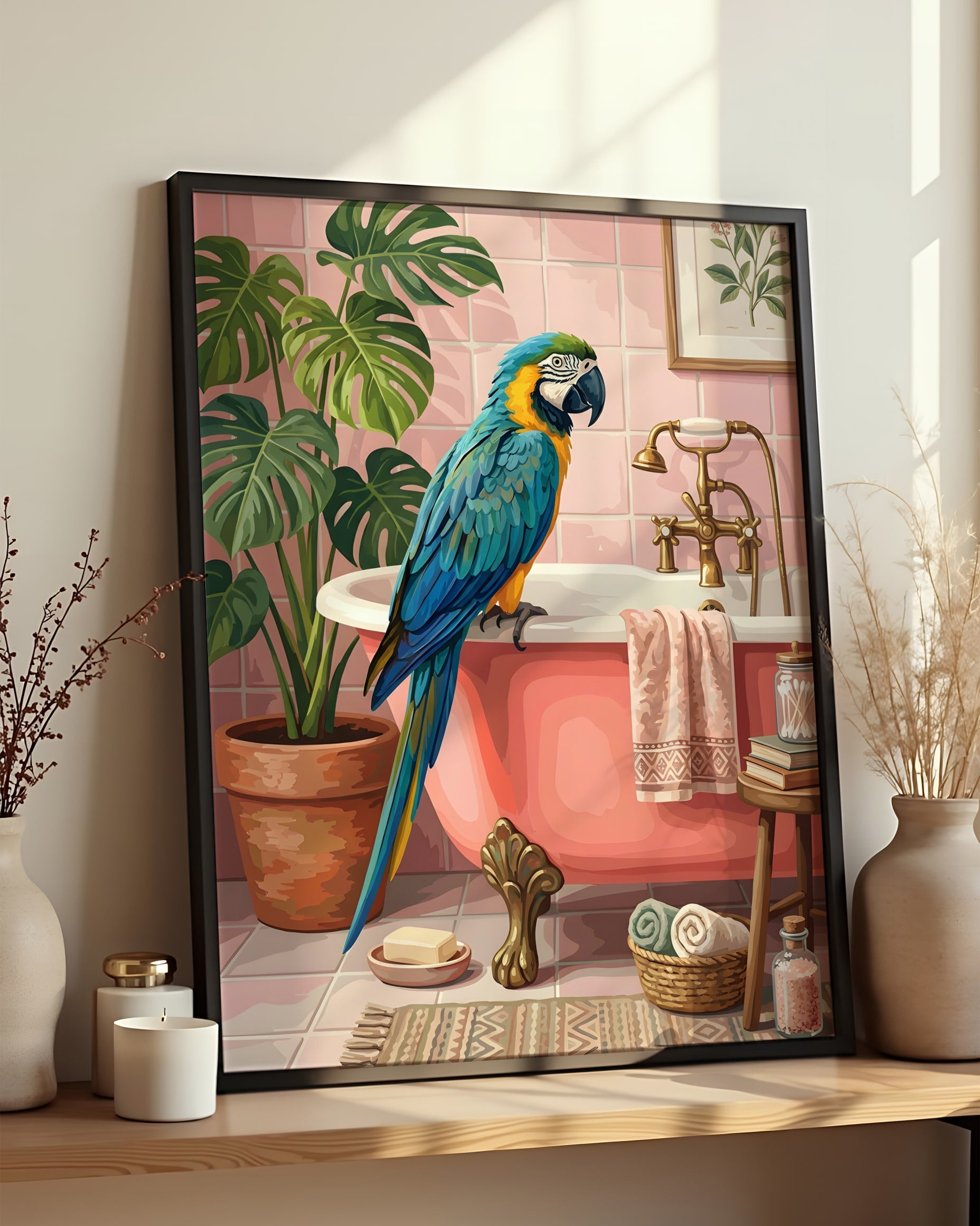 Résultat encadré - Kit peinture par numéros - Perroquet Salle de Bain