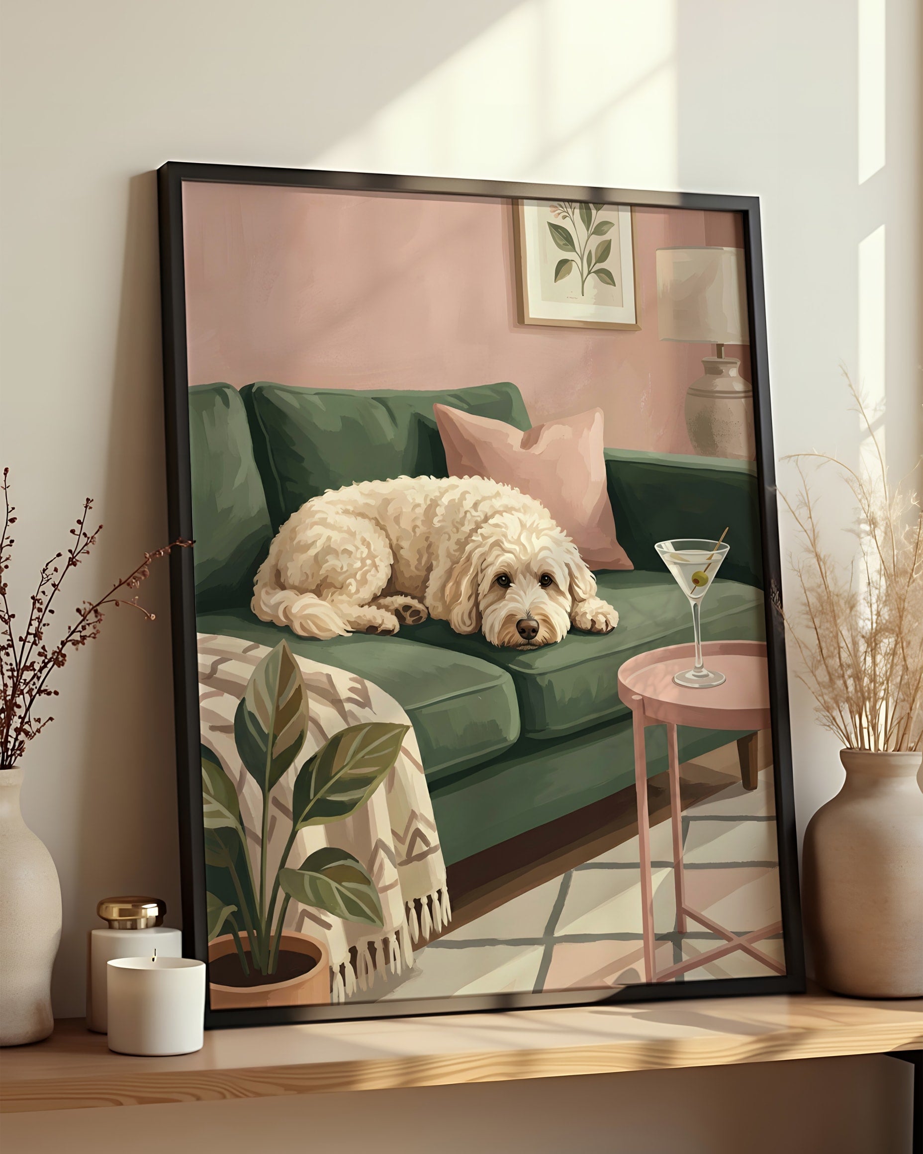 Résultat encadré - Kit peinture par numéros - Chien sur canapé