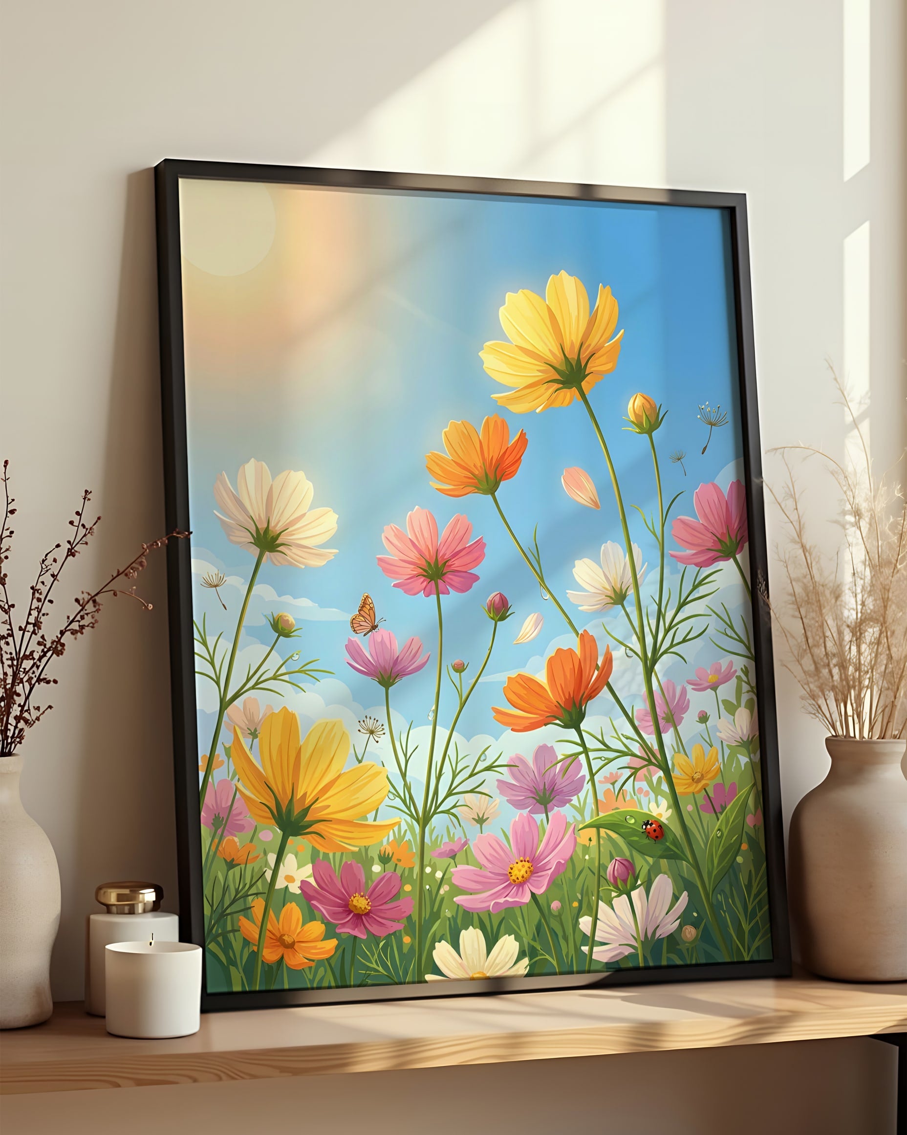 Résultat encadré - Kit peinture par numéros - Champ Fleurs Ensoleillé