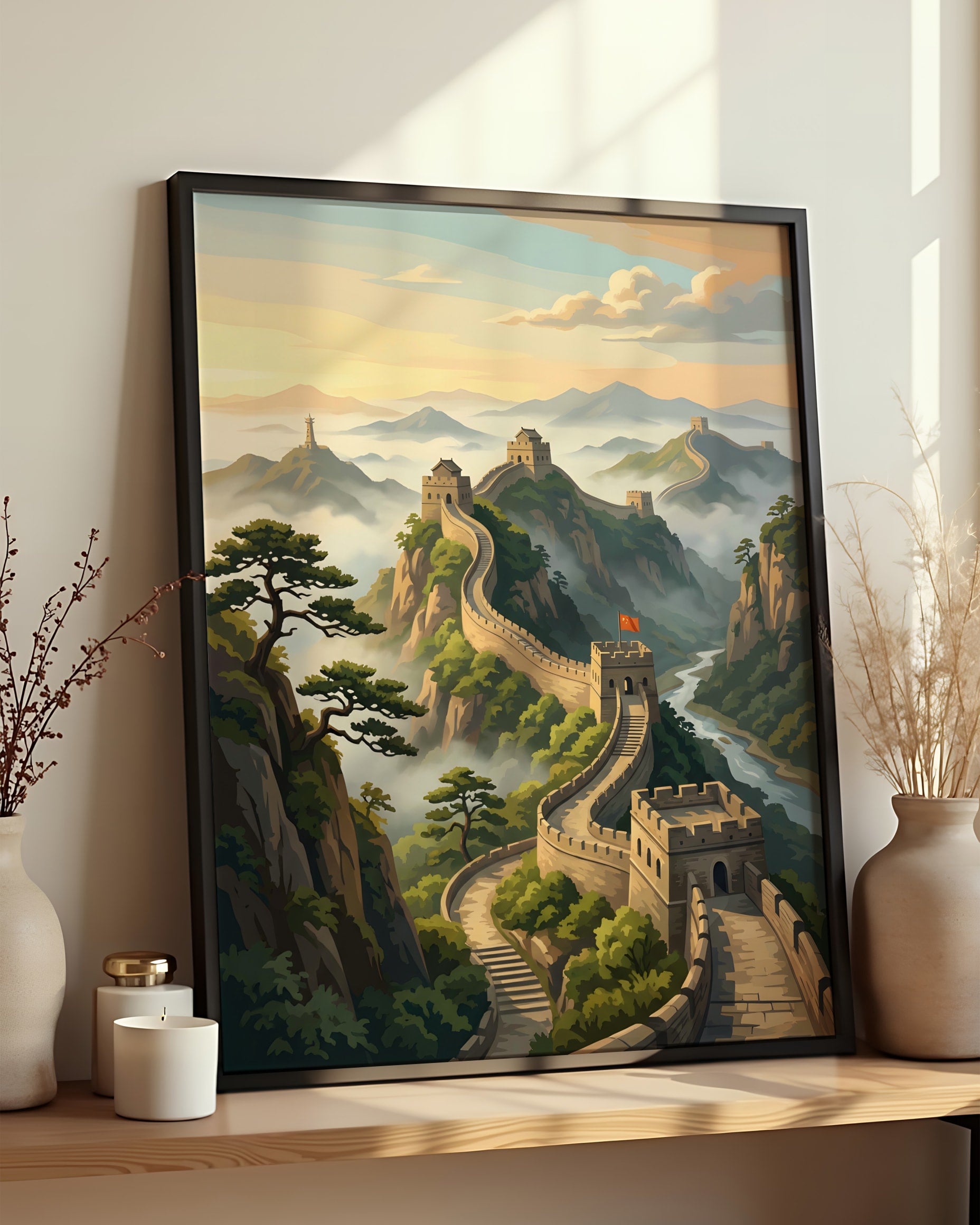 Résultat encadré - Kit peinture par numéros - Rempart Légendaire Chine