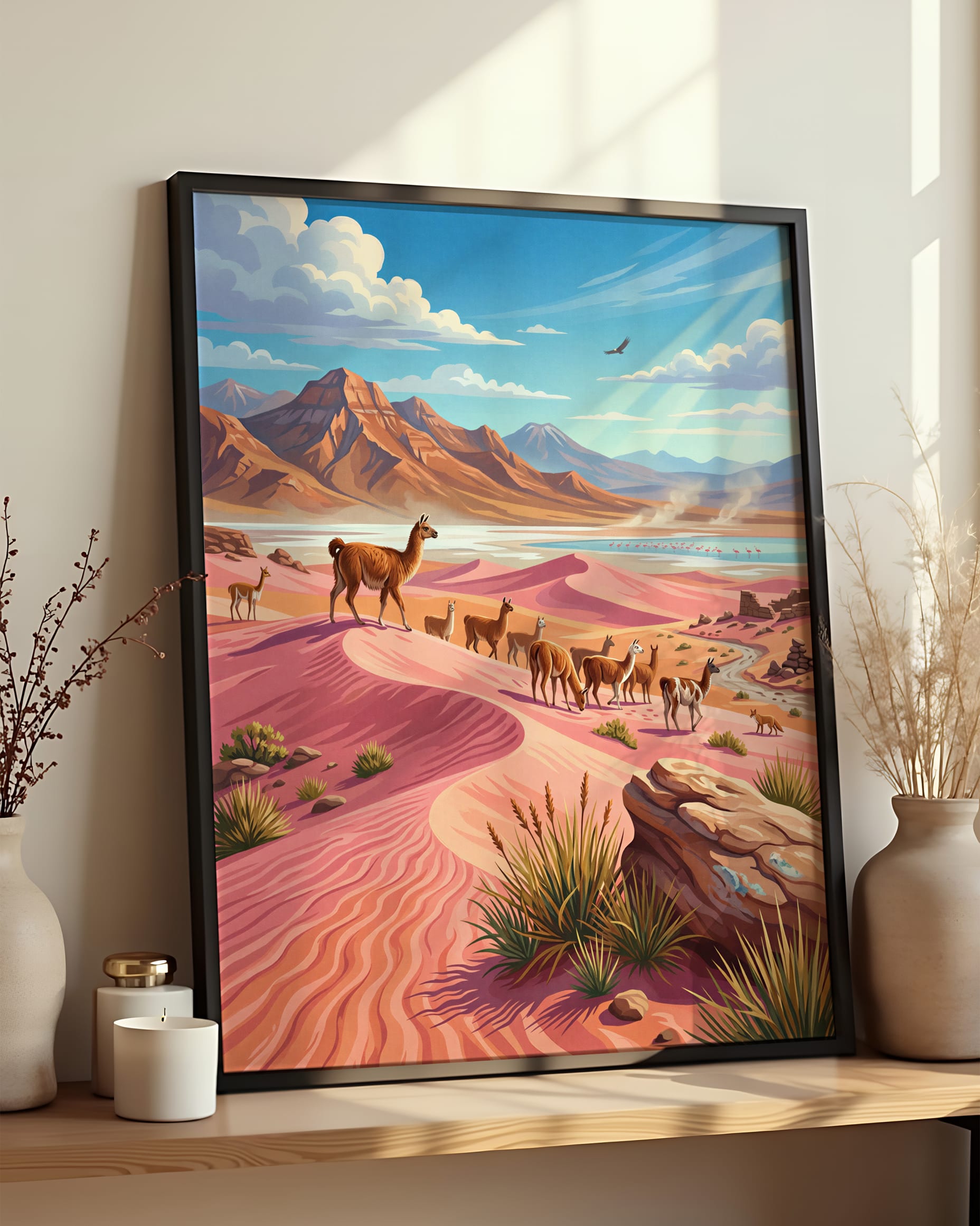 Cadre Peinture par Numéros Nature - Désert Rose Llamas