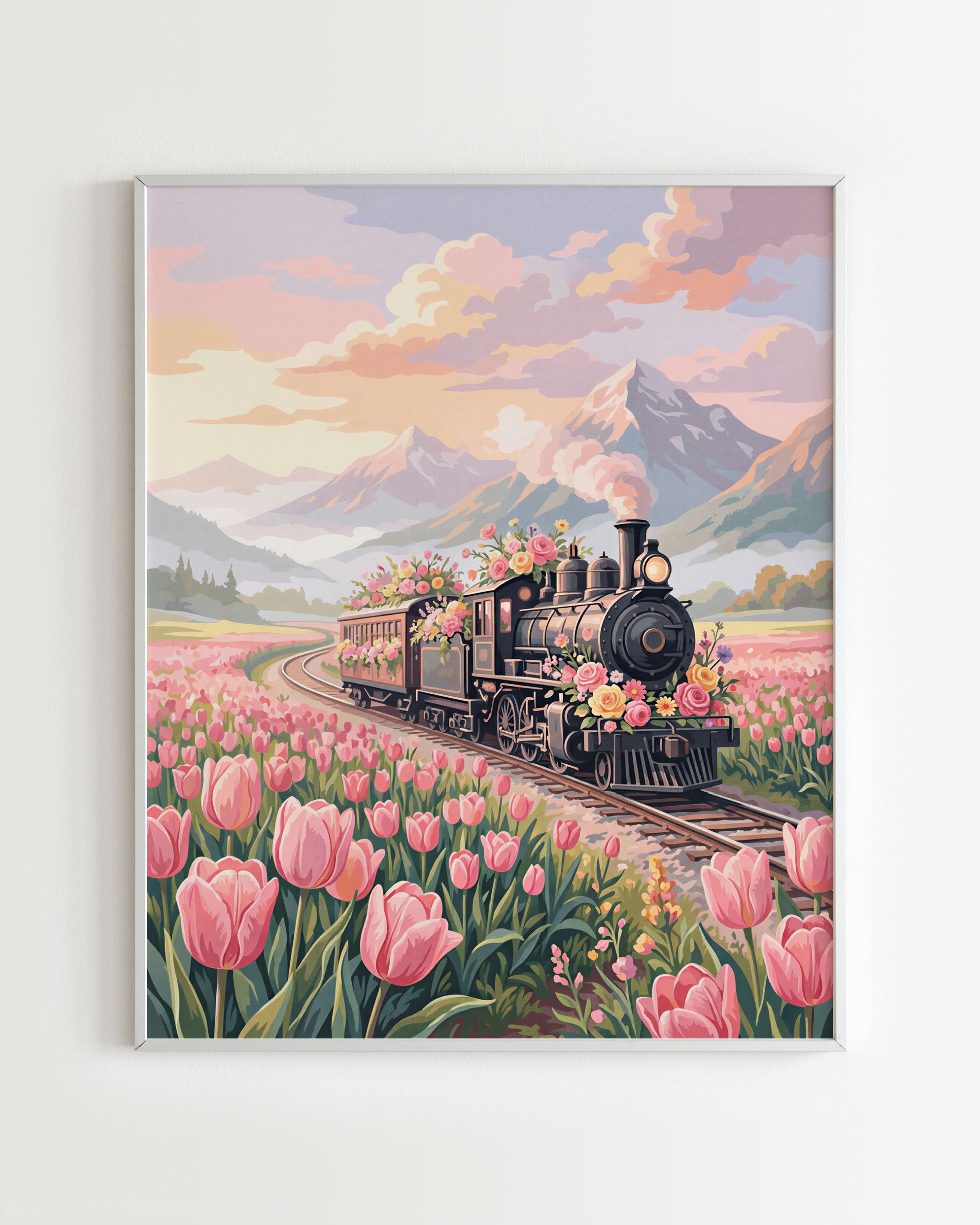 Kit Peinture par Numéros Nature - Train fleuri pastel