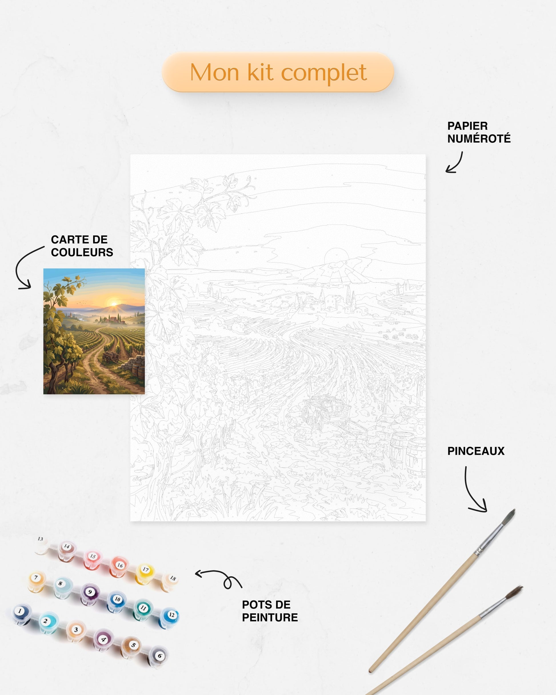 Kit Peinture par Numéros Nature - Vignoble Gascogne à l’Aube