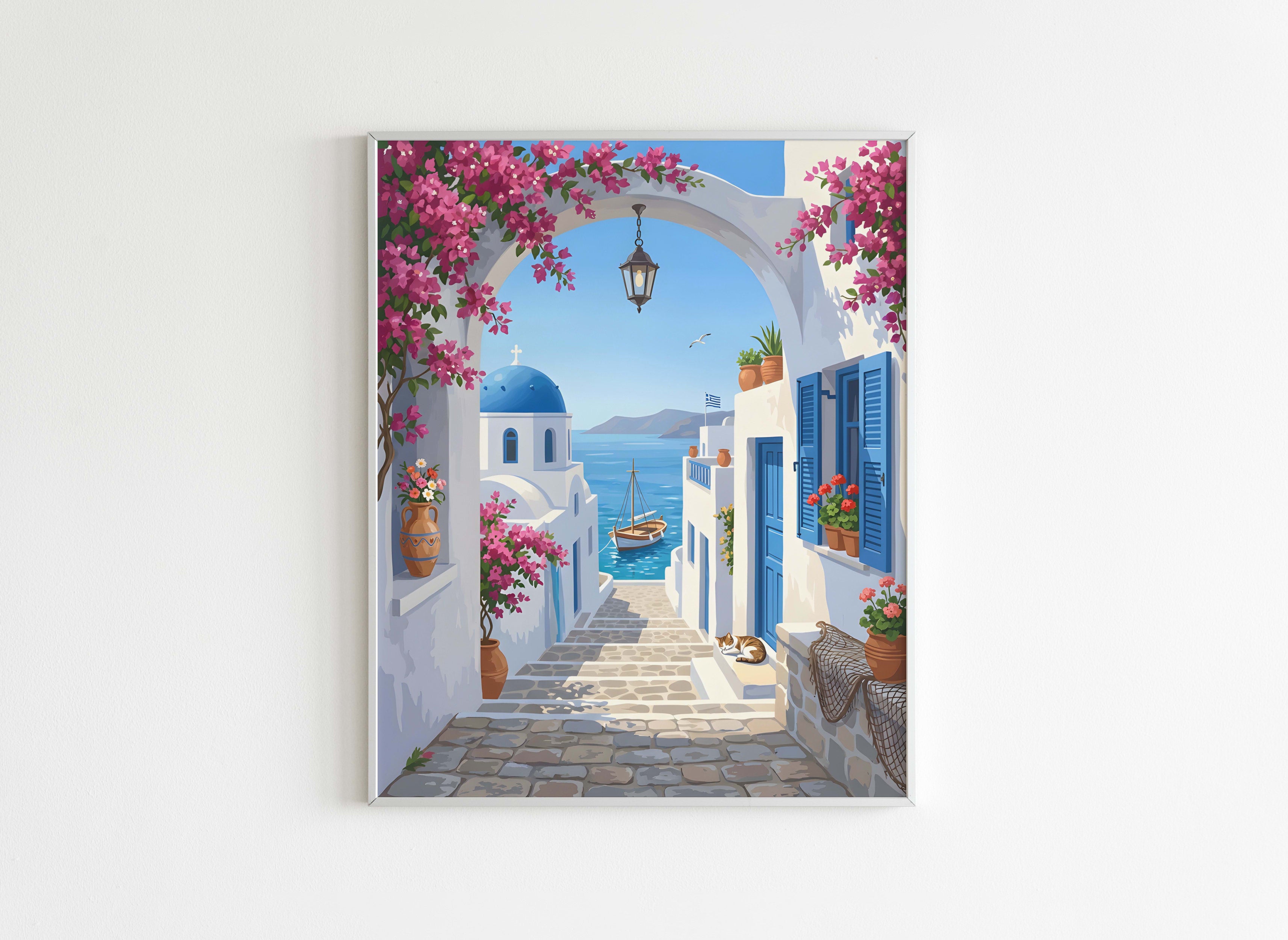 Peinture par Numéros Villes - Village Grec Méditerranéen - Après