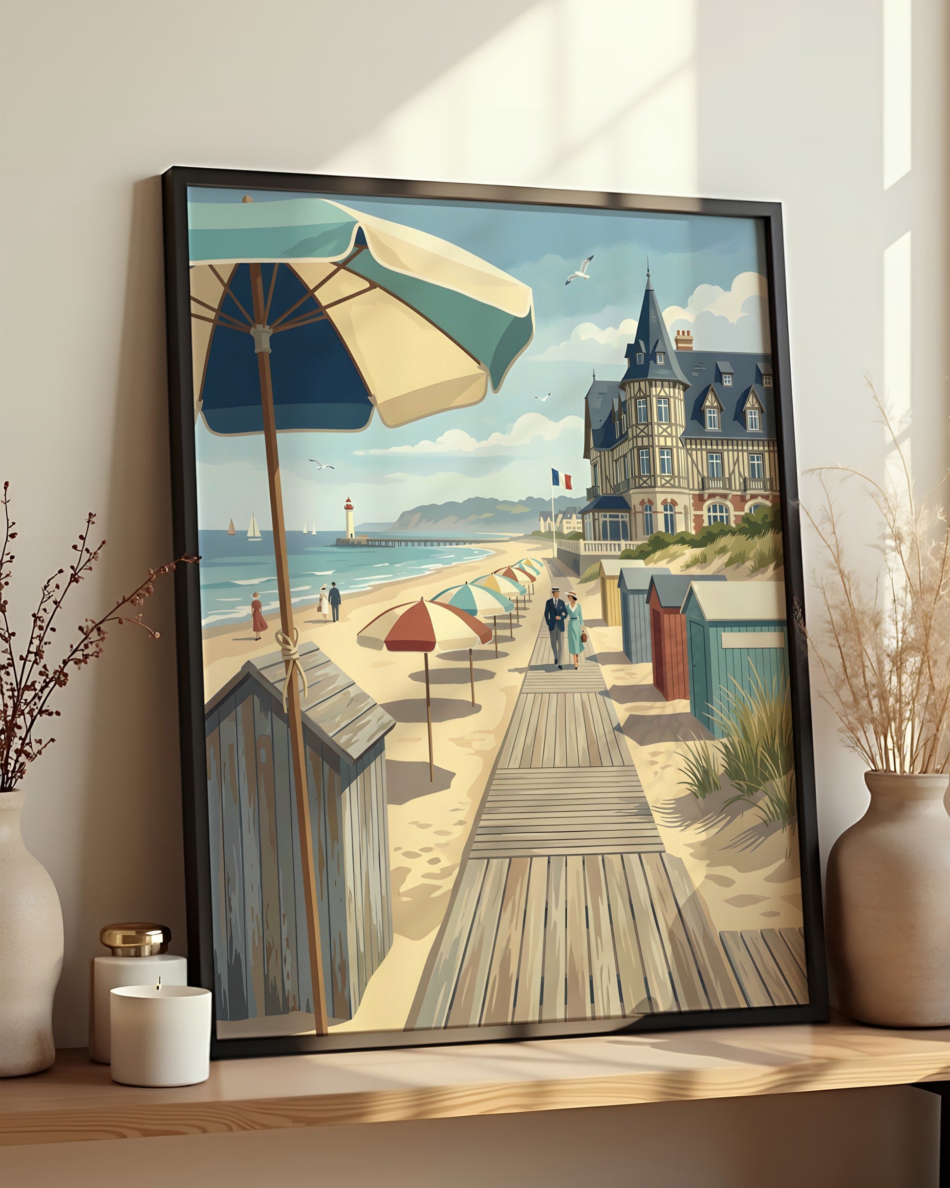 Résultat encadré - Kit peinture par numéros Plage Deauville Normandie