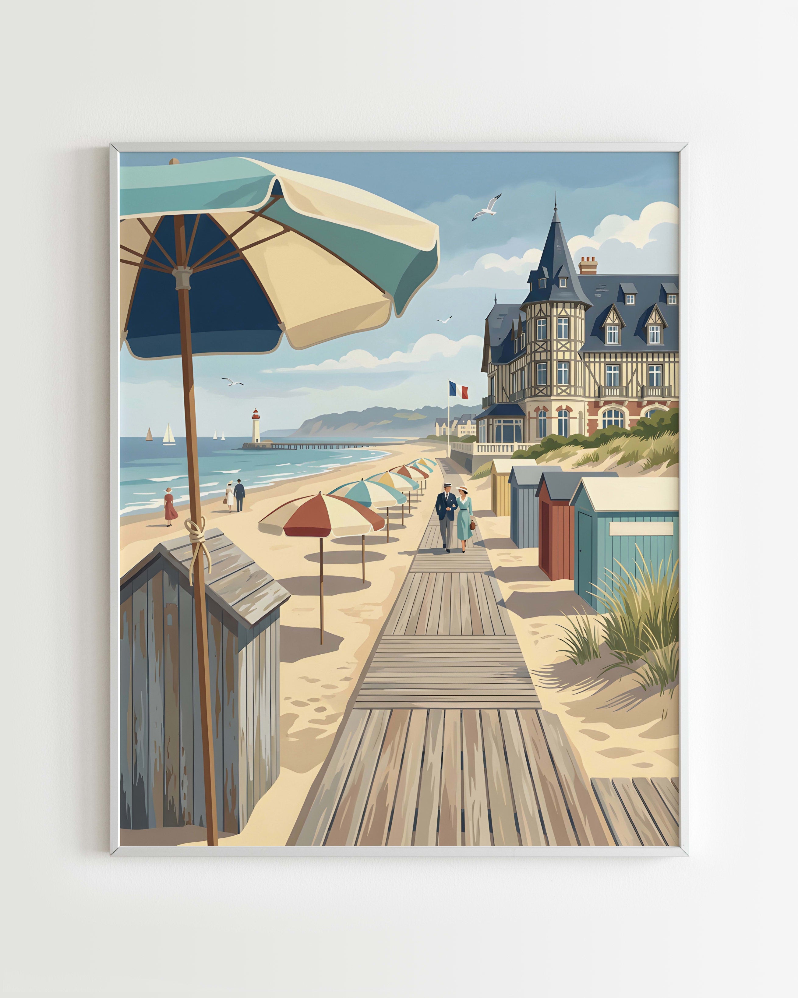 Kit peinture par numéros - Plage Deauville Normandie, paysage balnéaire normand 40x50cm