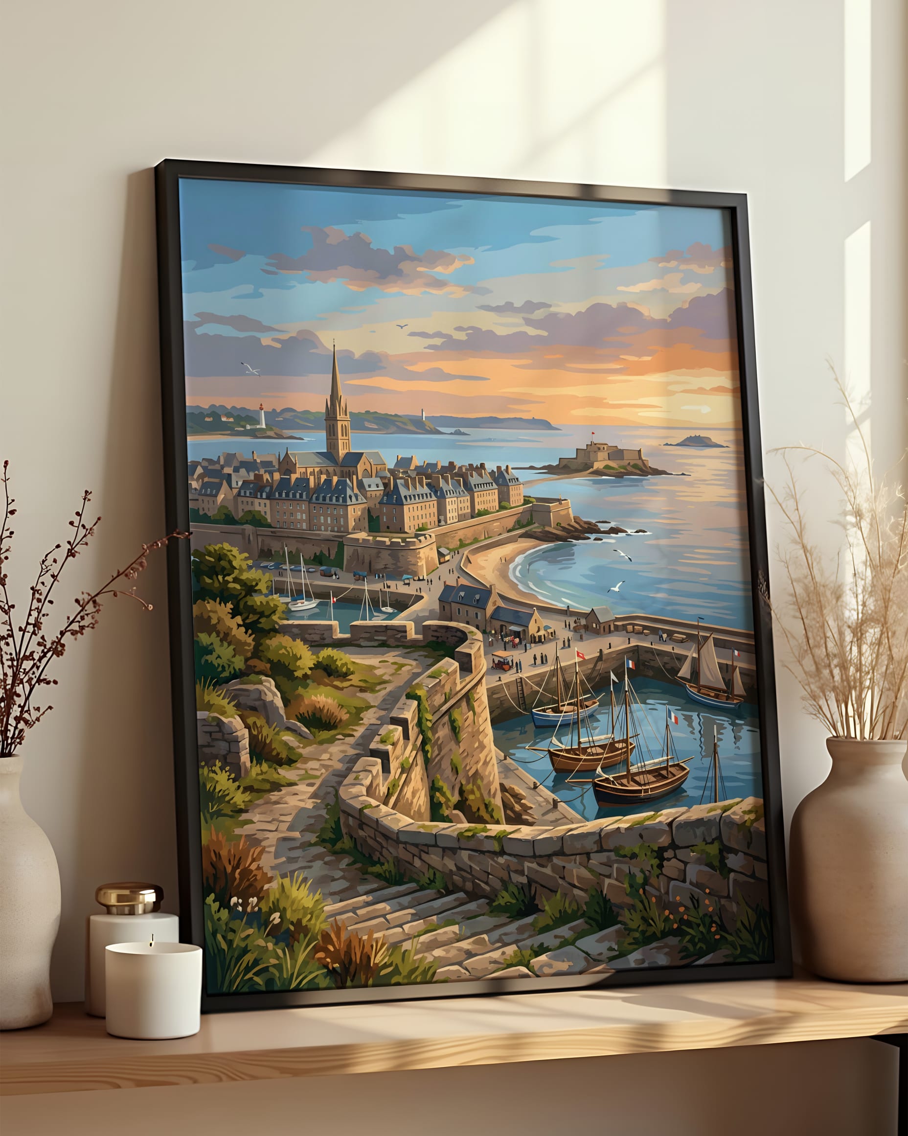 Cadre Peinture par Numéros Villes - Saint-Malo Coucher Soleil
