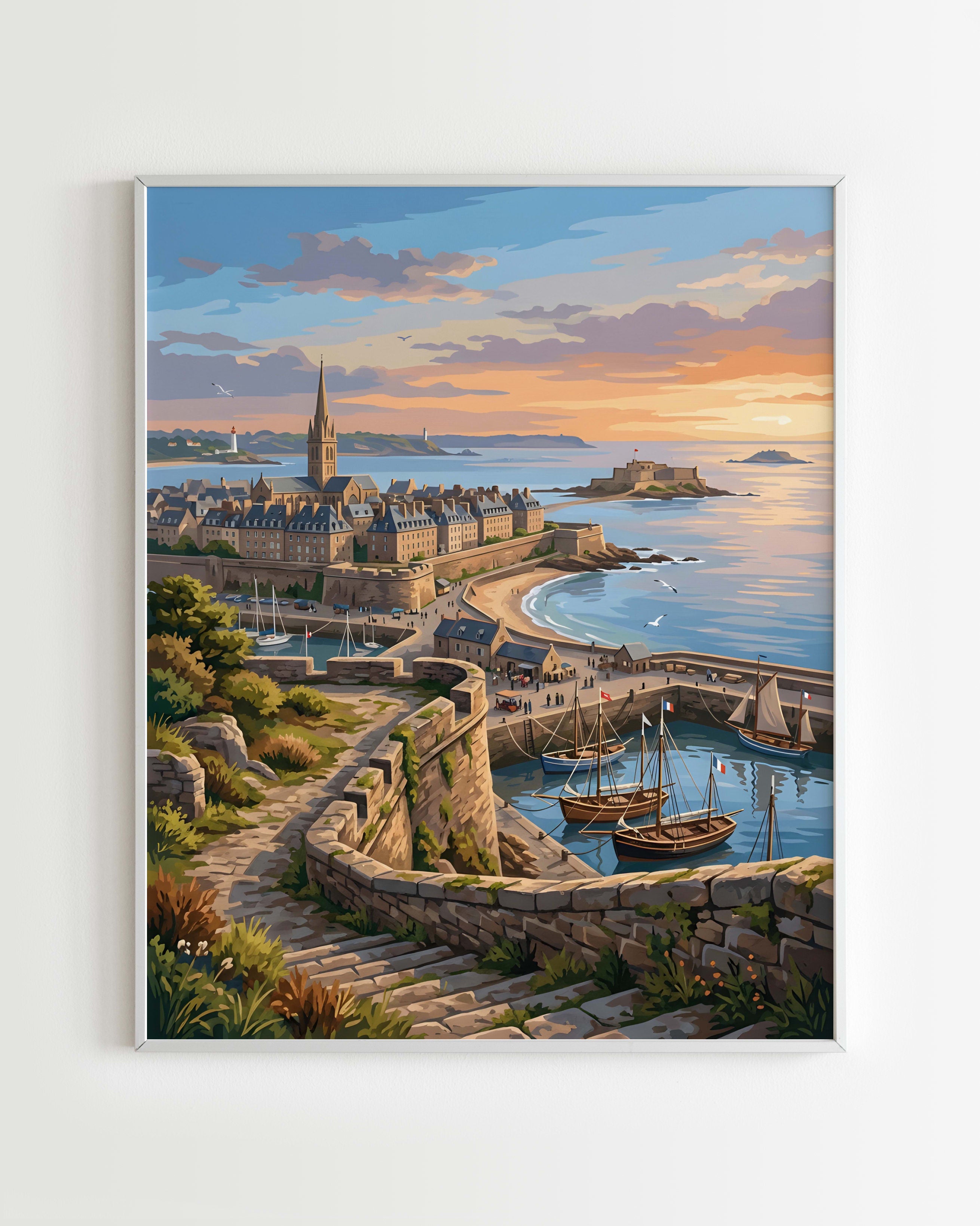 Kit Peinture par Numéros Villes - Saint-Malo Coucher Soleil