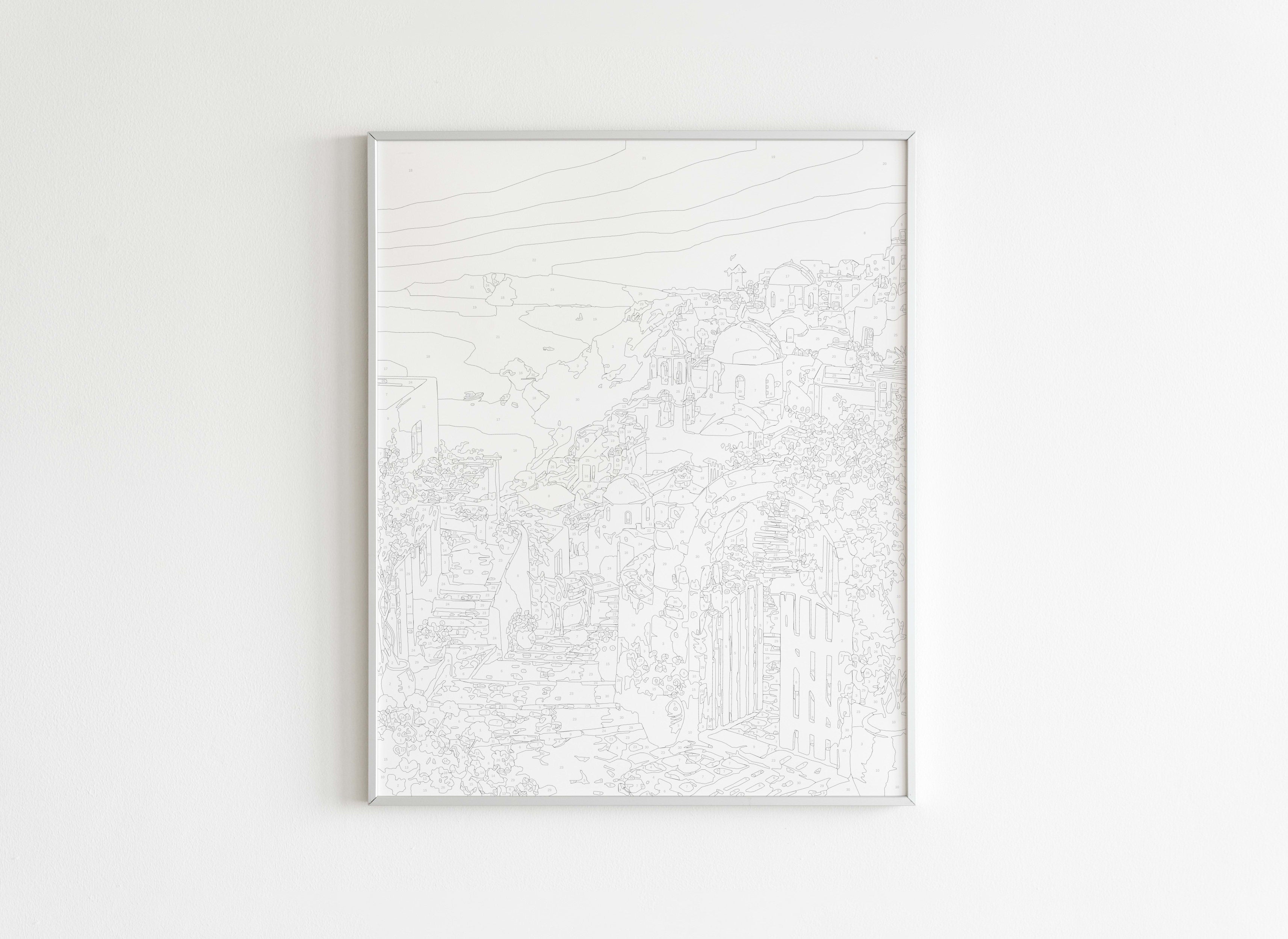 Peinture par Numéros Villes - Santorin Village Grec - Avant