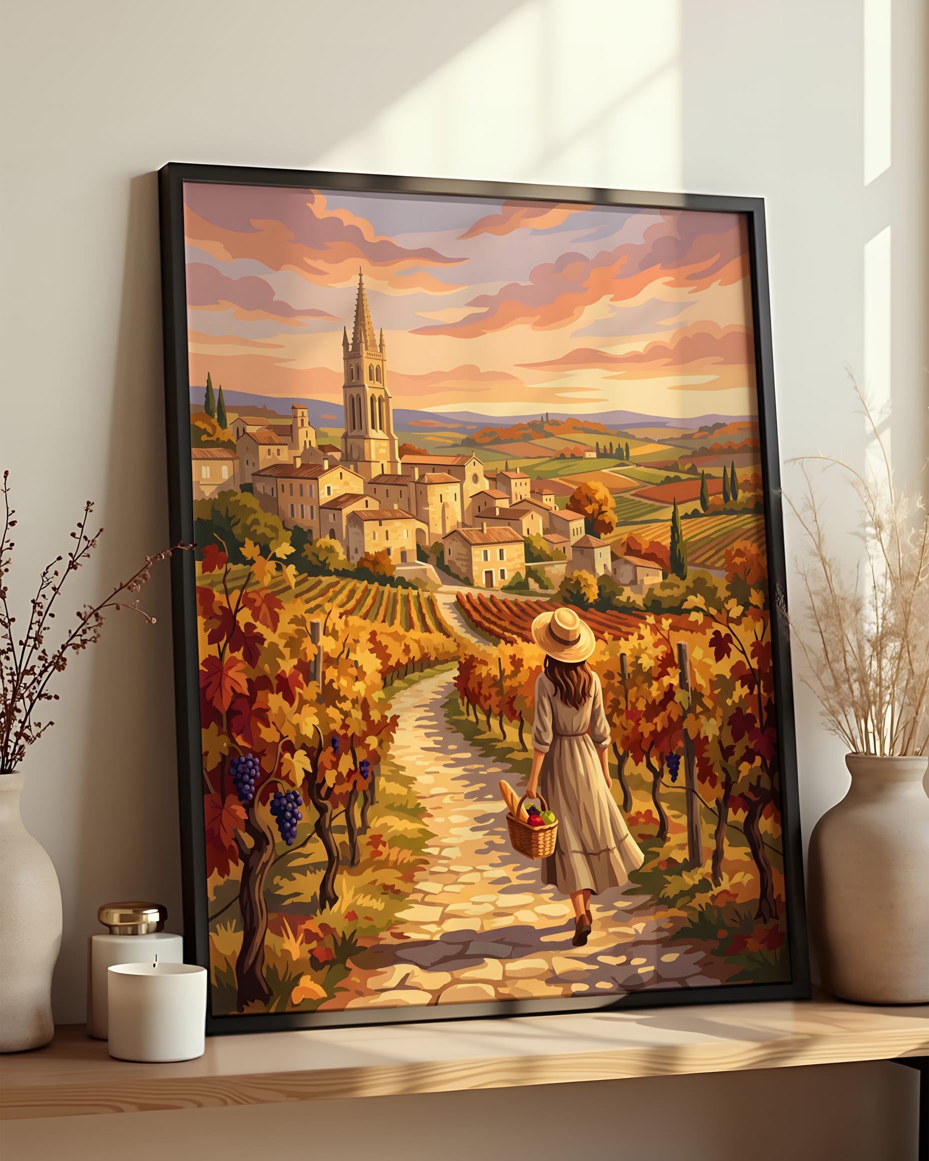 Résultat encadré - Kit peinture par numéros - Village Vignoble Français