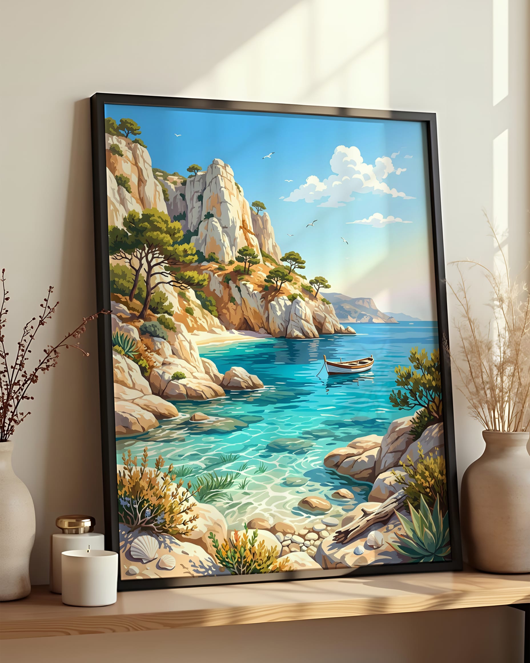 Résultat encadré - Kit peinture par numéros - Crique Turquoise Ensoleillée