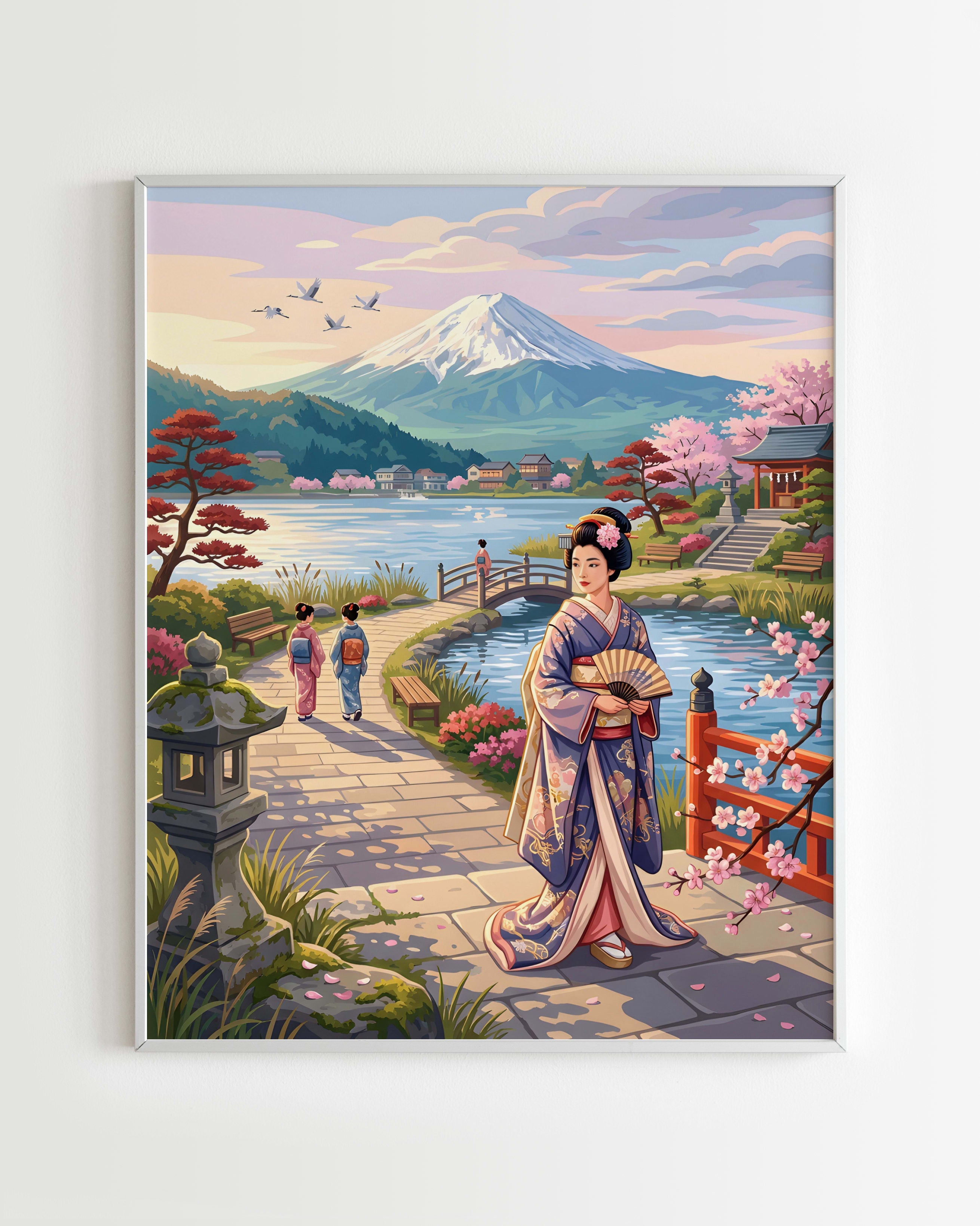 Kit Peinture par Numéros Pays - Geisha au Mont Fuji