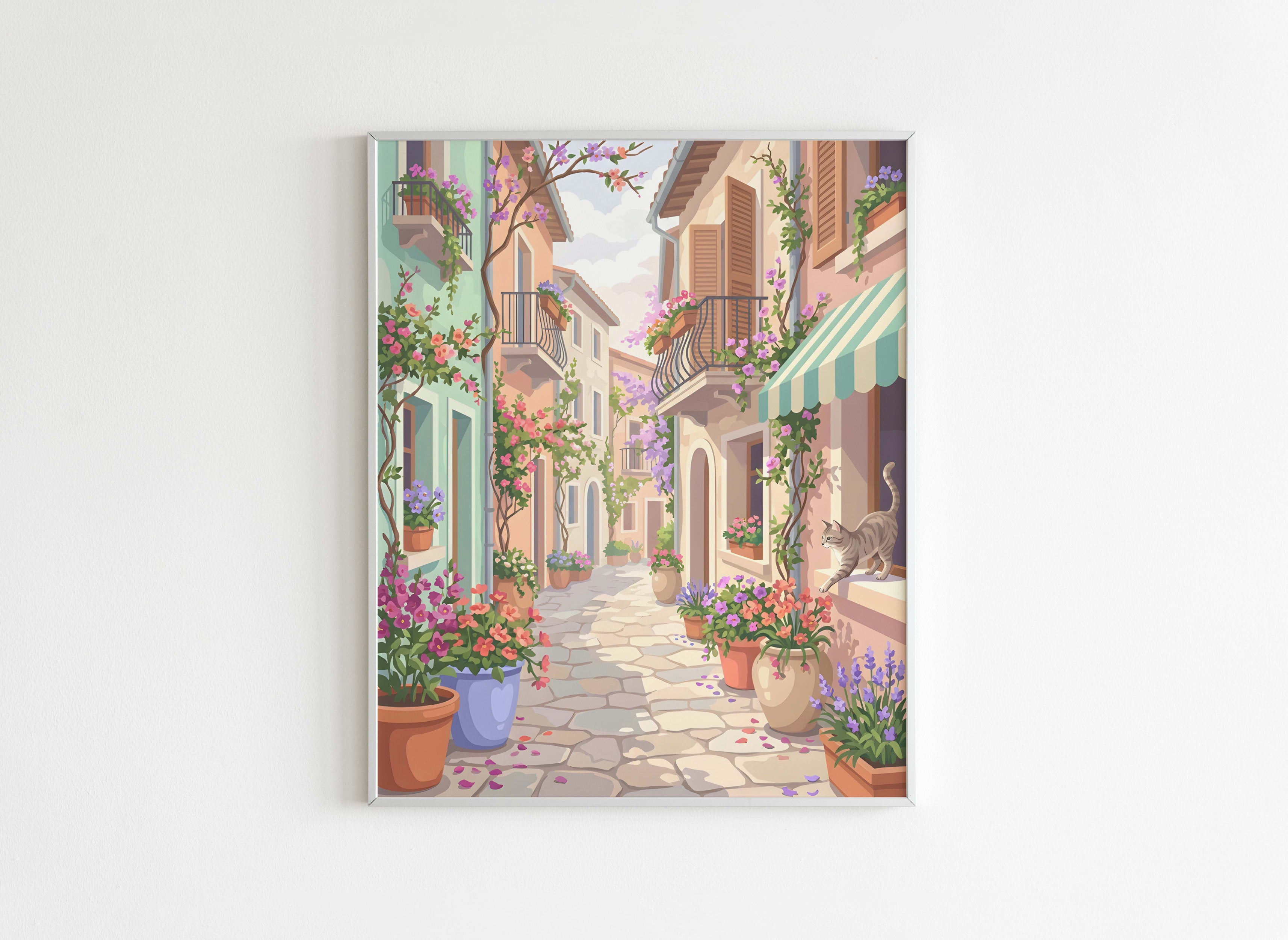 Peinture par Numéros Villes - Ruelle Fleurie Méditerranéenne - Après