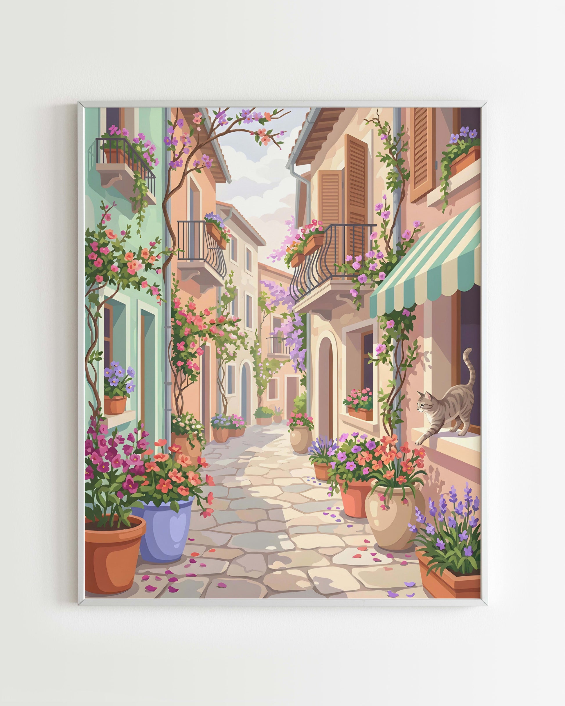 Kit Peinture par Numéros Villes - Ruelle Fleurie Méditerranéenne