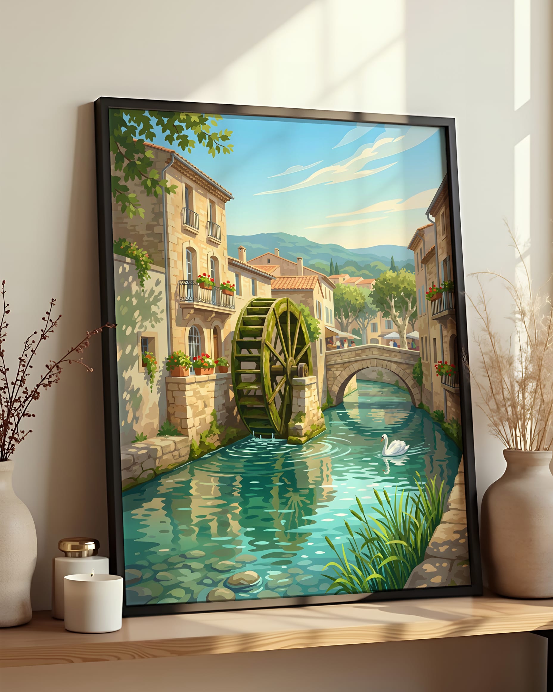 Résultat encadré - Kit peinture par numéros - Village Provençal