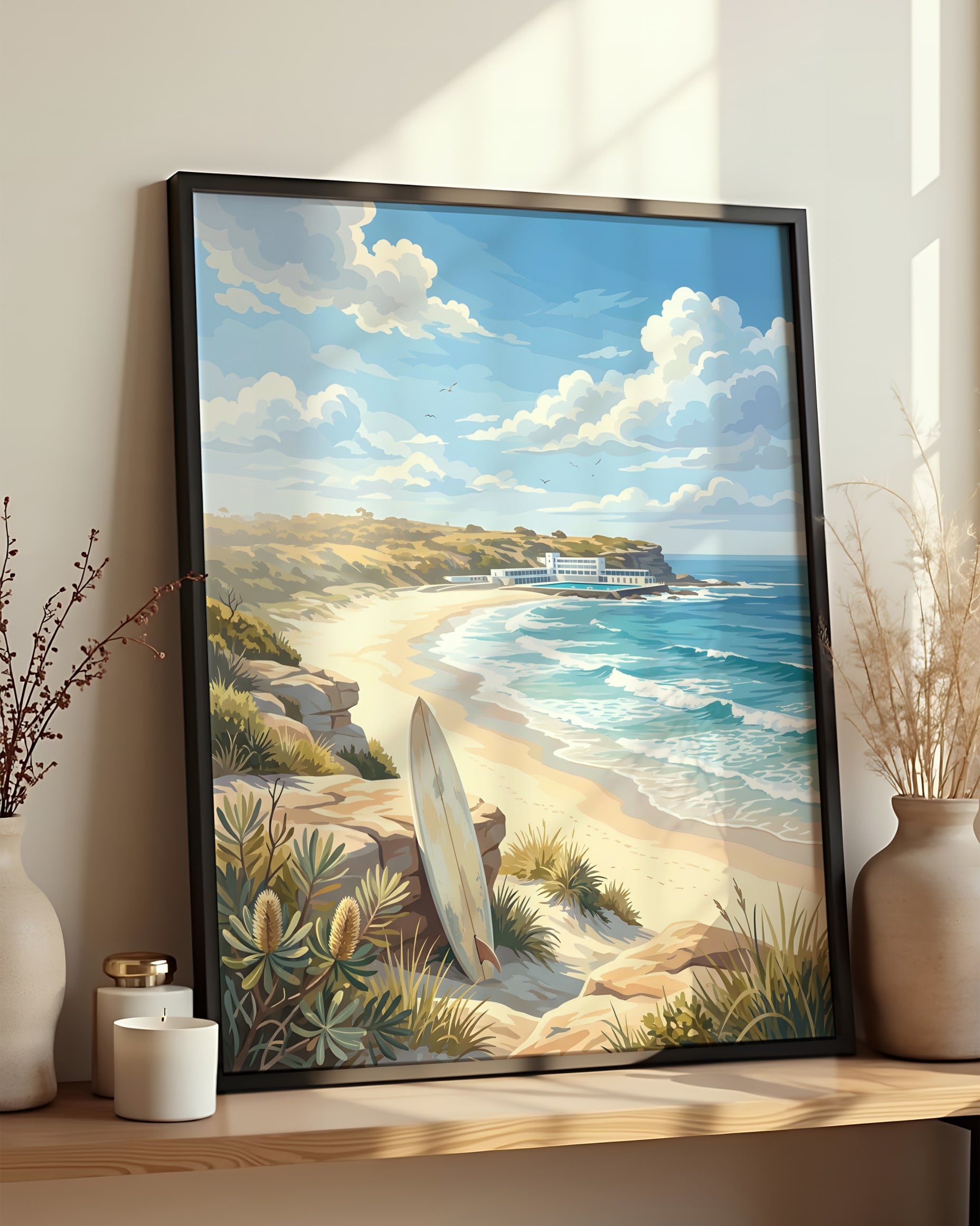 Résultat encadré - Kit peinture par numéros - Plage Australienne Surf
