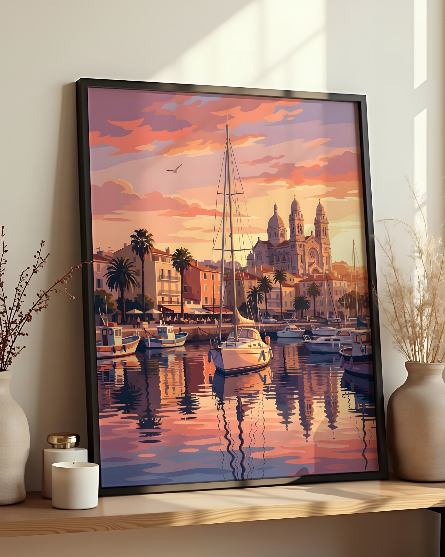 Résultat encadré - Kit peinture par numéros - Port de Saint Raphaël