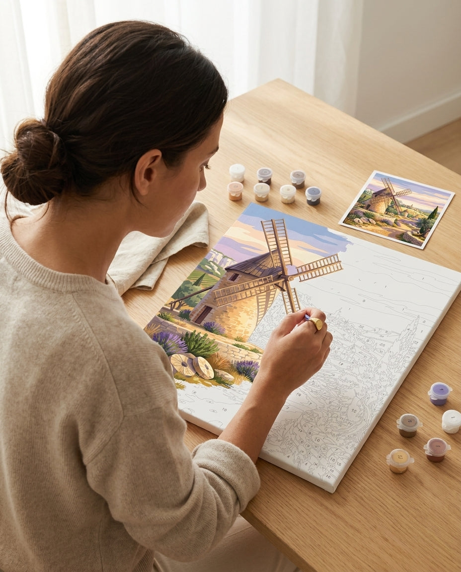 Personne qui peint une Peinture Numeros Moulin de Provence