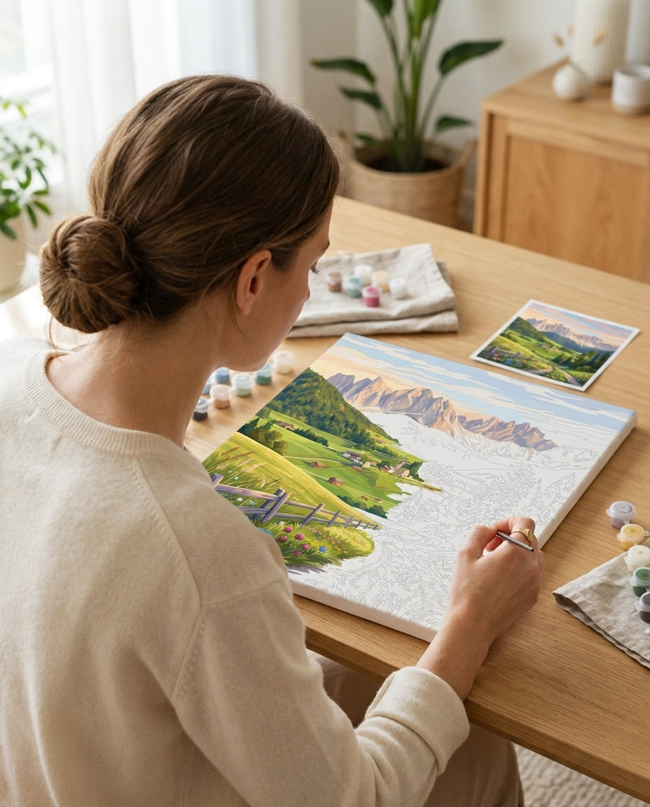 Personne qui peint une Peinture Numeros Val di Funes