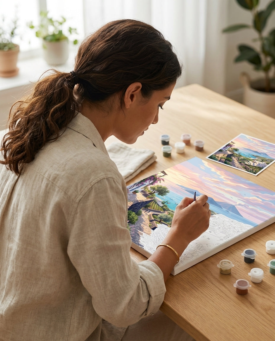 Personne qui peint une Peinture Numeros Les Îles Éoliennes Siciliennes