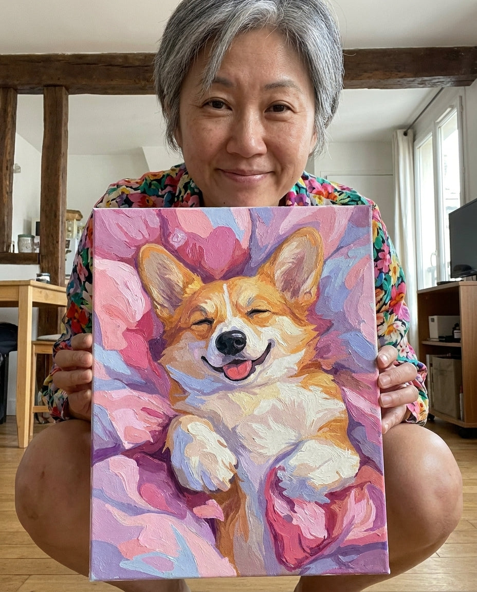 Avis d'une cliente Monalulu qui a peint la peinture par Numéros Chien Corgi Cocon Rose