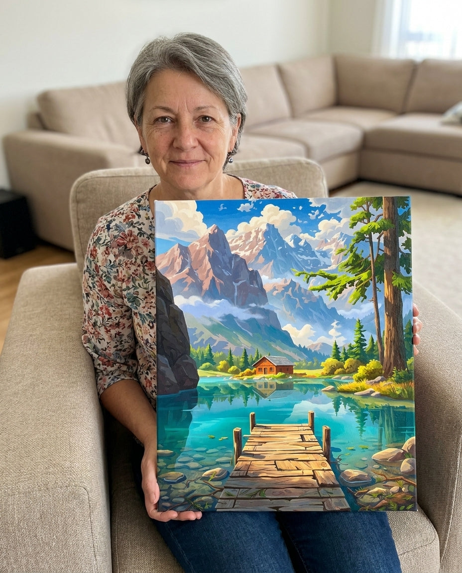 Avis d'une cliente Monalulu qui a peint la peinture par Numéros Refuge au Lac de Montagne