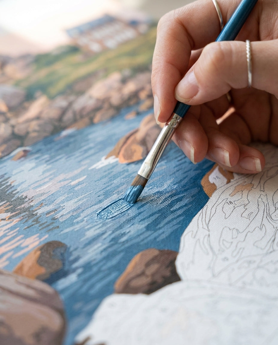 Personne qui peint une Peinture Numeros Côte de Granite Rose
