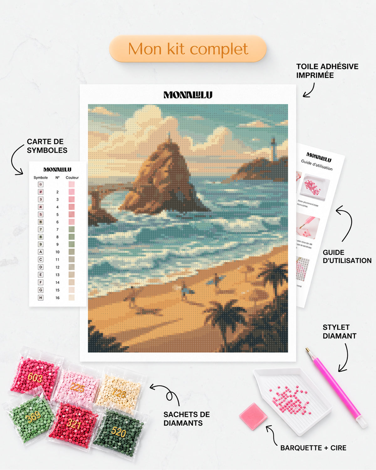 Détails du Kit complet de Diamond Painting - Plage de Biarritz