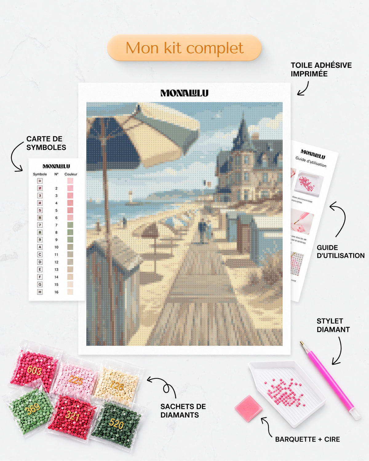 Détails du Kit complet de Diamond Painting - Plage Deauville Normandie