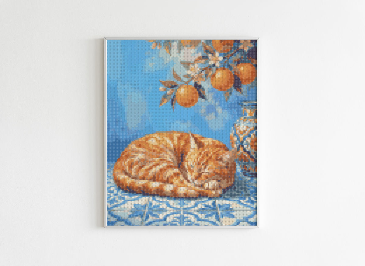 Diamond Painting Animaux - Chat Roux aux Oranges - Avant