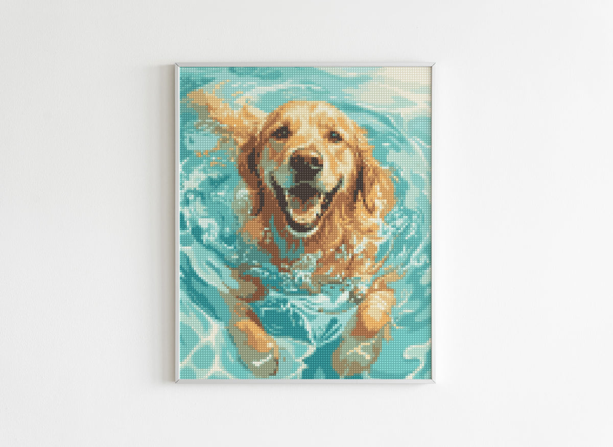 Diamond Painting Animaux - Golden Retriever Nageur - Après