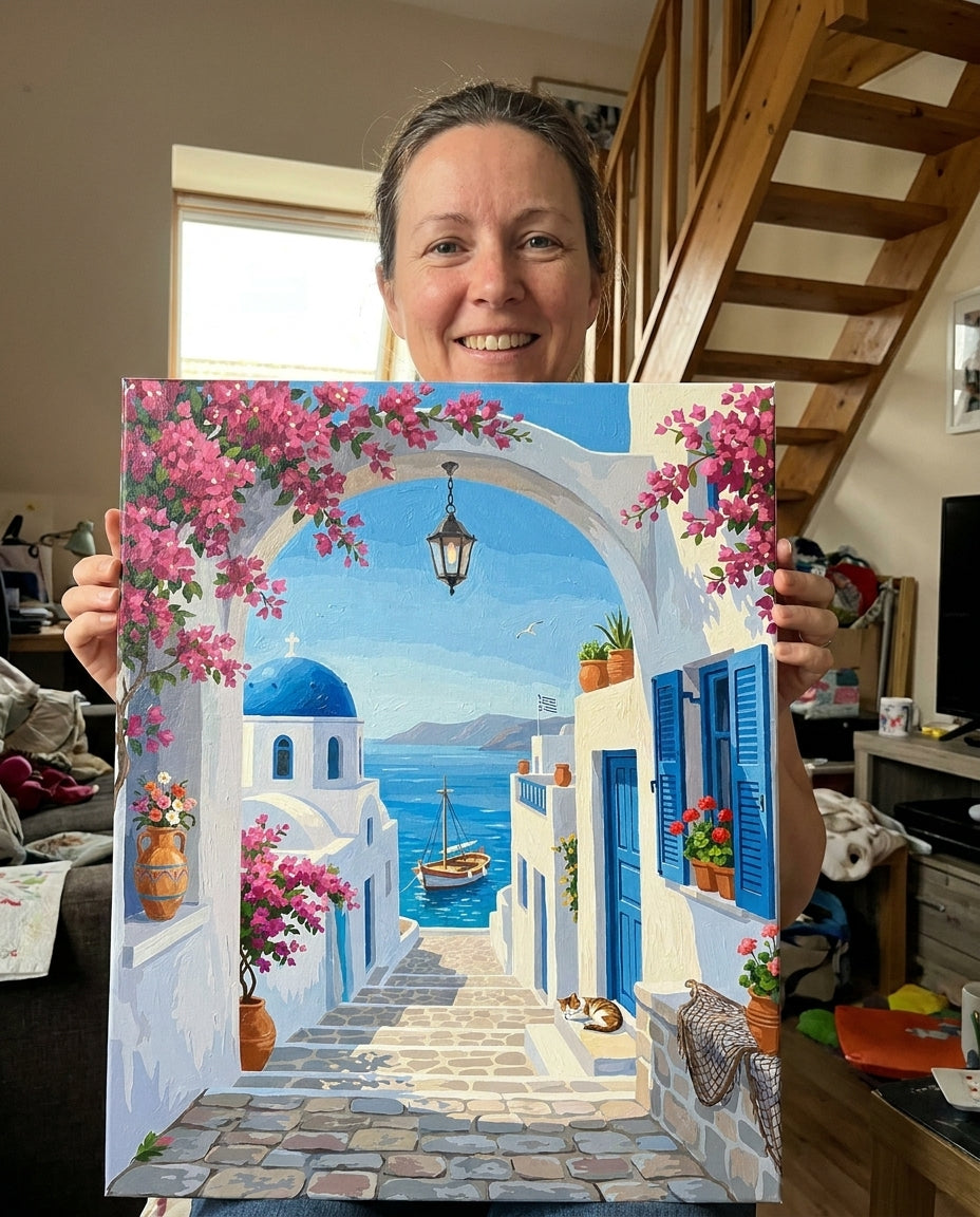 Personne qui peint une Peinture Numeros Escale à Santorin