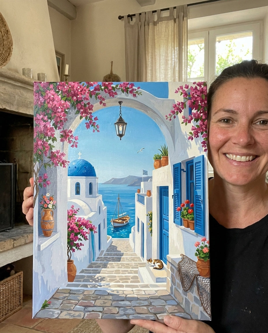 Personne qui peint une Peinture Numeros Escale à Santorin