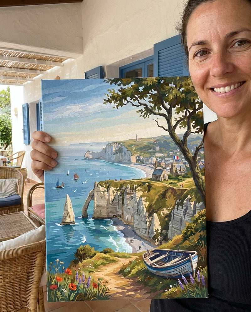 Personne qui peint une Peinture Numeros Falaises Étretat Normande
