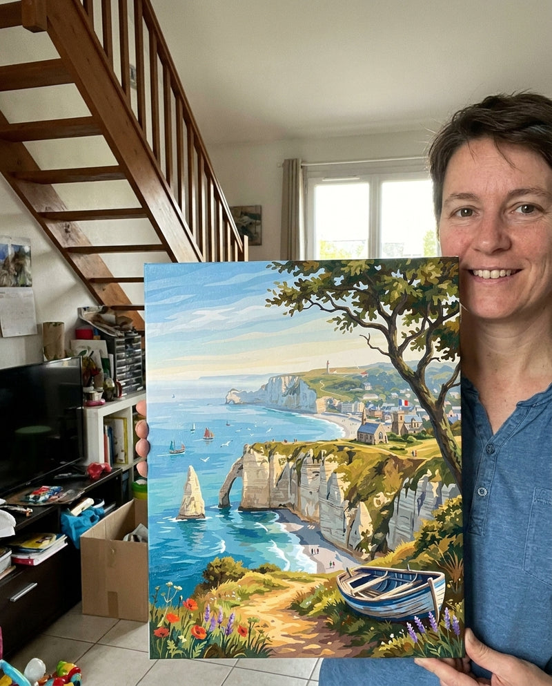 Personne qui peint une Peinture Numeros Falaises Étretat Normande