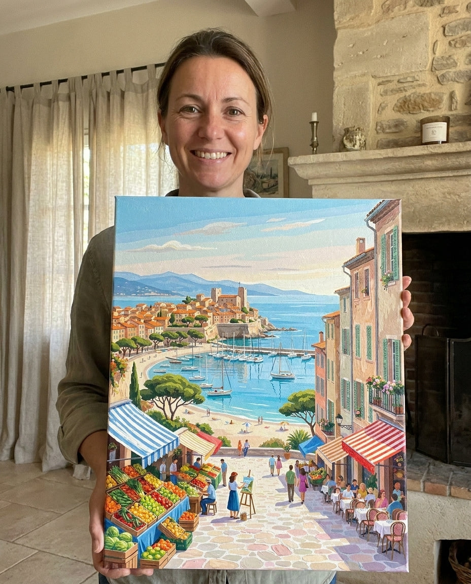 Personne qui peint une Peinture Numeros Marché d’Antibes