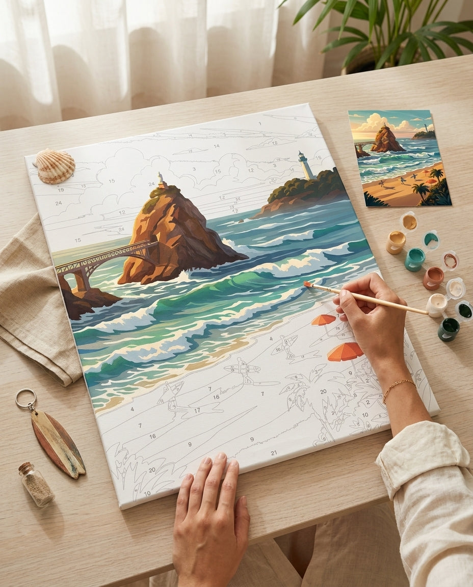 Personne qui peint une Peinture Numeros Couché de soleil à Biarritz