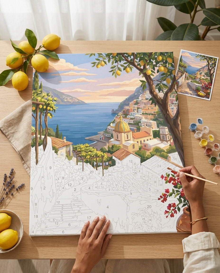 Personne qui peint une Peinture Numeros Été à Amalfi