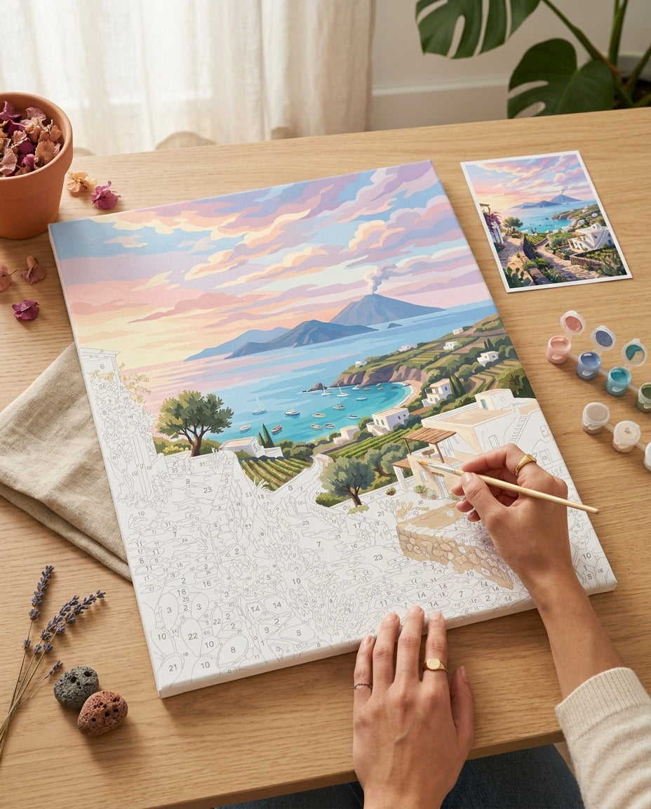 Personne qui peint une Peinture Numeros Les Îles Éoliennes Siciliennes