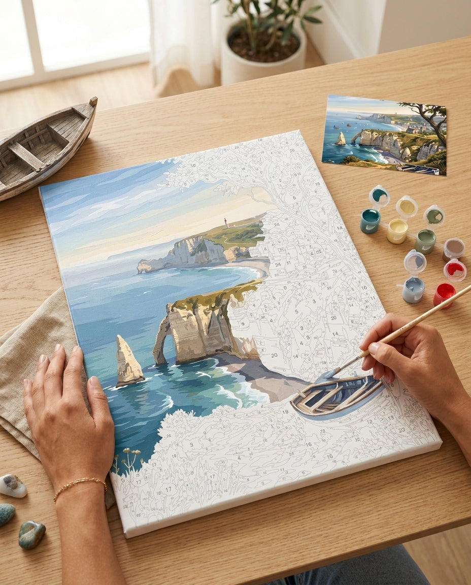 Personne qui peint une Peinture Numeros Falaises Étretat Normande